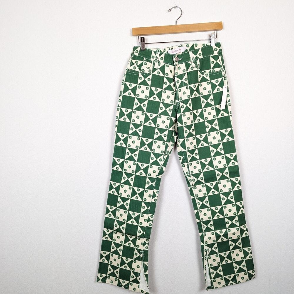 NWT Lisa Says Gah Quilt Boonville Green Floral Retro Ellis Wide Leg Jeans Size 4 - Picture 3 of 9